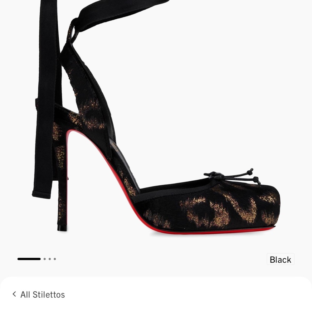 Christian Louboutin Black and Gold Leopard Ankle-Tie Stiletto Pumps
